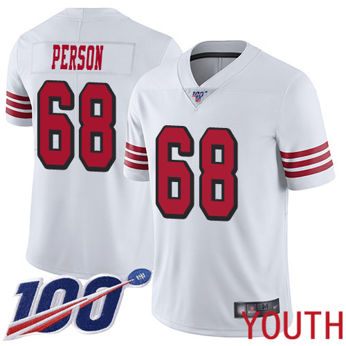 San Francisco 49ers Limited White Youth Mike Person NFL Jersey #68 100th Season Rush Vapor Untouchable->youth nfl jersey->Youth Jersey